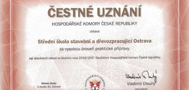 Čestné uznání Hospodářské komory ČR