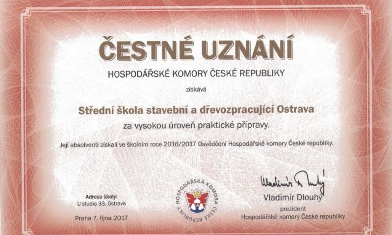 Čestné uznání Hospodářské komory ČR