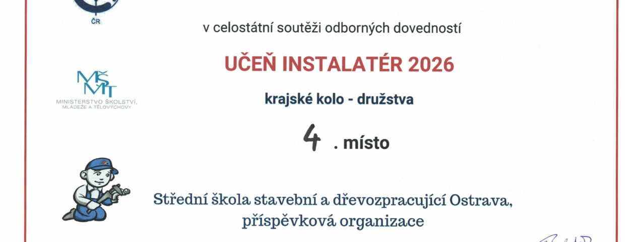 Účast našich žáků v soutěži Učeň instalatér 2026